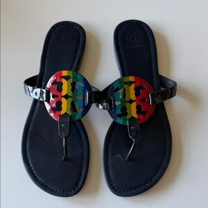 Tory Burch Black Sandals with Multicolor Logo